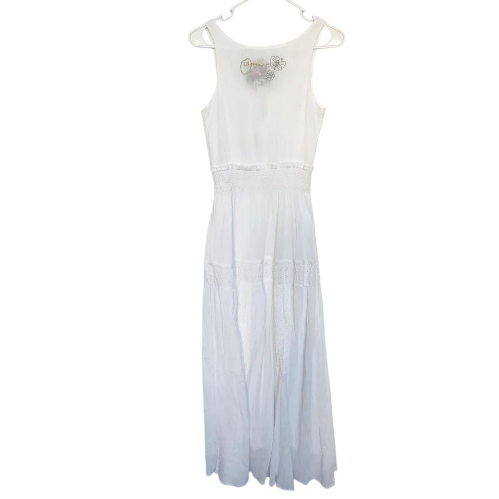 Desigual Boho Embroidered Maxi Dress 36 White Coastal Resortwear Beach Party - Picture 3 of 10